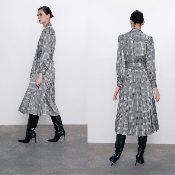 🚫SOLD🚫 ZARA Houndstooth Printed Dress With Belt - Picture 3 of 8